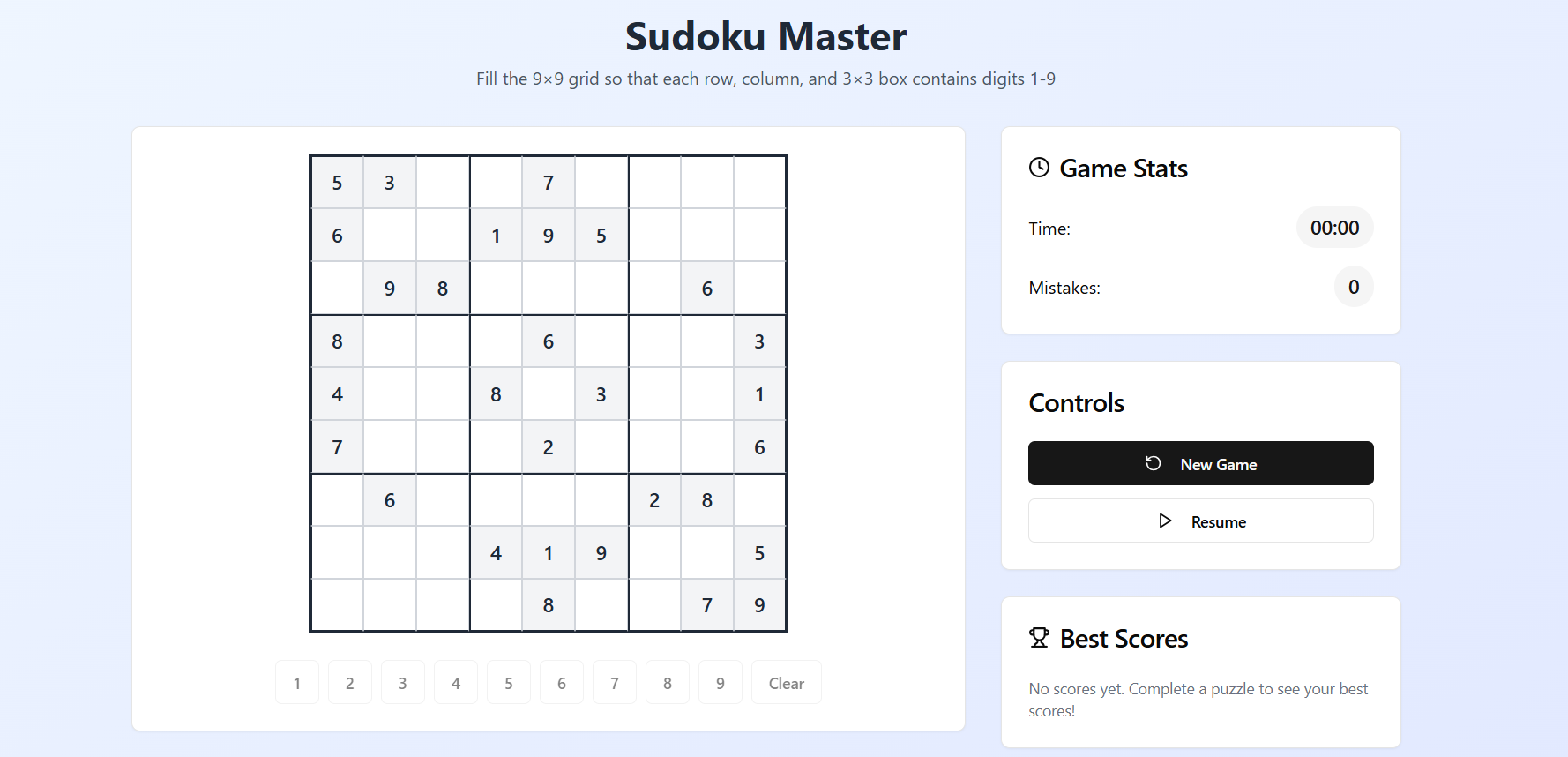 Interactive Sudoku Game